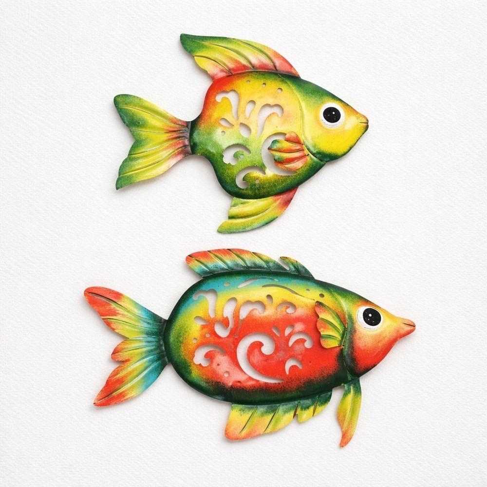 2 - Metal Fish Wall Art Vibrant Decor-Colorful 3D Tropical Fish Lightweight